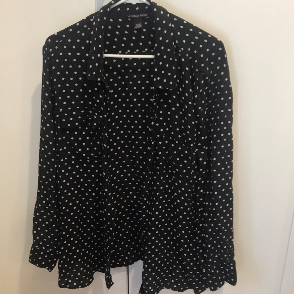Victoria secret black polka dot blouse